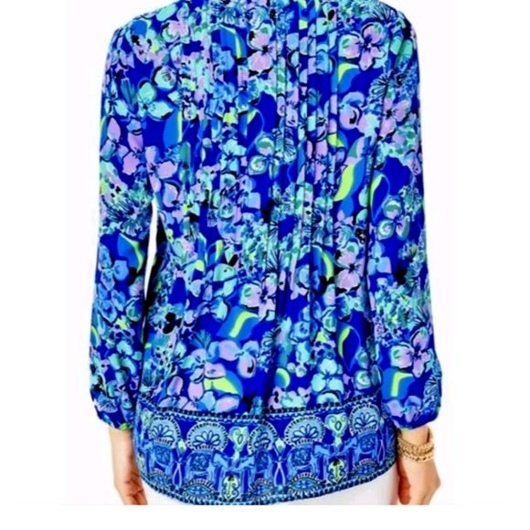 Lilly Pulitzer SIZE MEDIUM Marilina Tunic Tassels Blue Grotto Twilight Tropics - Picture 3 of 5